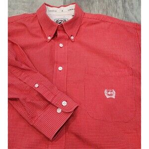 CINCH Mens Sz L Orange Plaid Button Down Long Sleeve Shirt Cotton Cowboy Rodeo